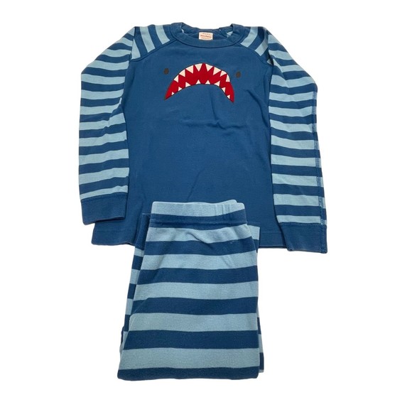 Hanna Andersson Boys Long John 2-Piece Pajama Set Size 10 Blue Stripe Shark - Picture 1 of 7